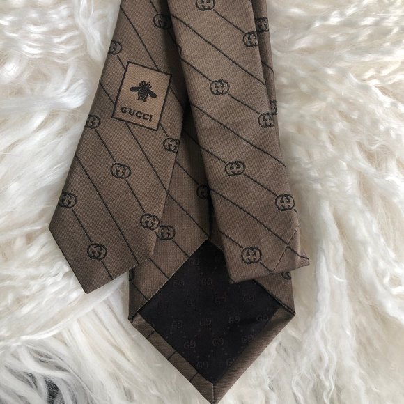 Gucci GG-striped Silk-jacquard tie in Brown NEW WITH TAGS - Picture 6 of 8